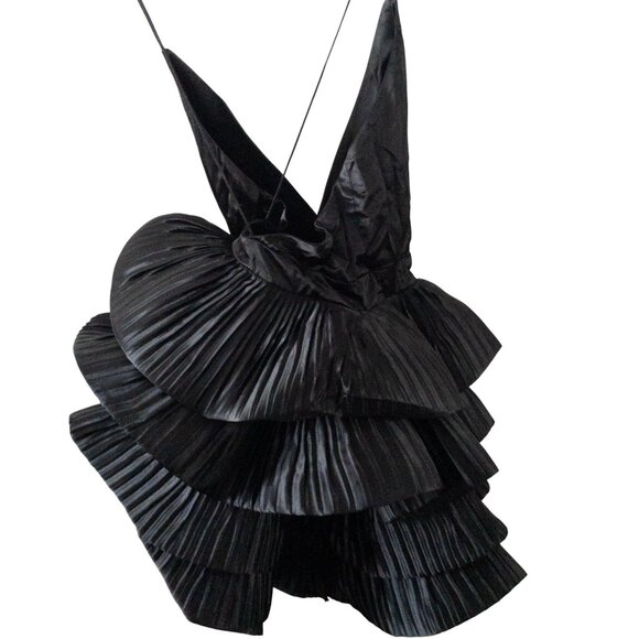 Anthropologie Maeve Black Ruffled Tiered Mini Dress With Spaghetti Straps & Plun - Picture 9 of 16